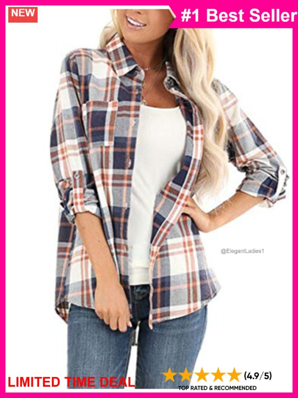 Women's Plaid Flannel Button Down Shirt Long Sleeve Casual Blouse Top